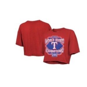 Texas Rangers Majestic Threads Women’s 2023 World Series Champs Cropped T-Shirt